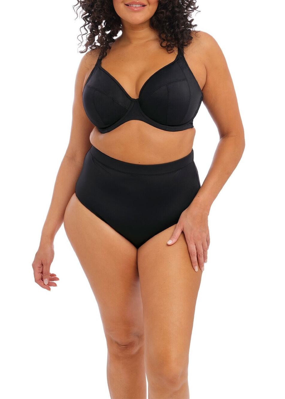 Elomi Essentials Swim Bra Size 44G Black Underwire Plunge Swimming